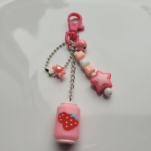 New Pink Strawberry Keychain Charm